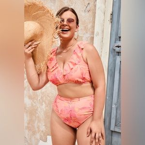 NWT Pink Ruffled High Waist Bathing Suit Cupshe 0X